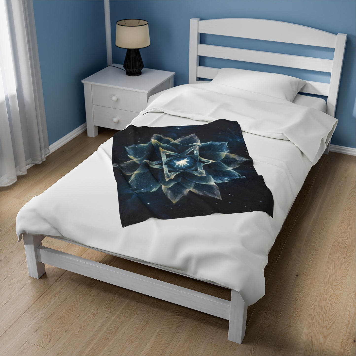 Plush Blanket - "Celestial Bloom" Cosmic Bloom Blue Lotus Galaxy Star of David Art Print