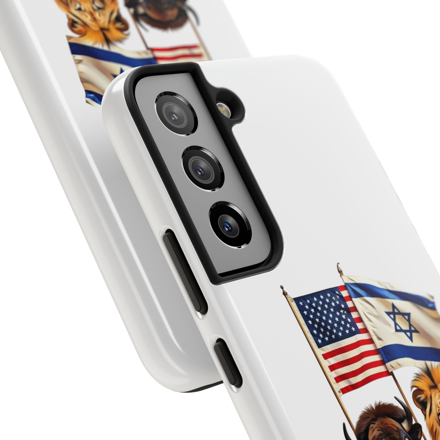 Phone Case - "Unity of Strength" American Bison and Lion with Israeli and American Flags Art by Chaia Malana