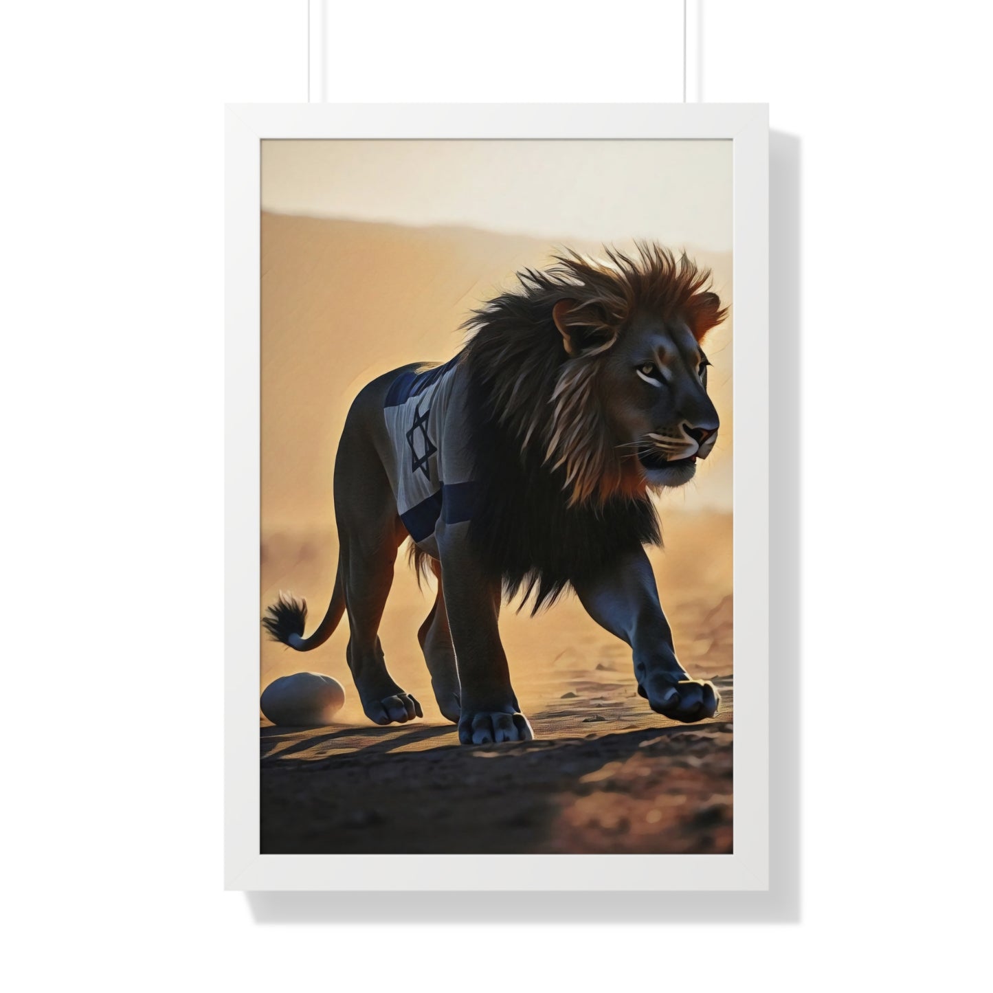 Artistic Framed Poster: Israeli Flag Lion in the Desert, "Lion of Judah: Strength of a Nation" Chaia Malana