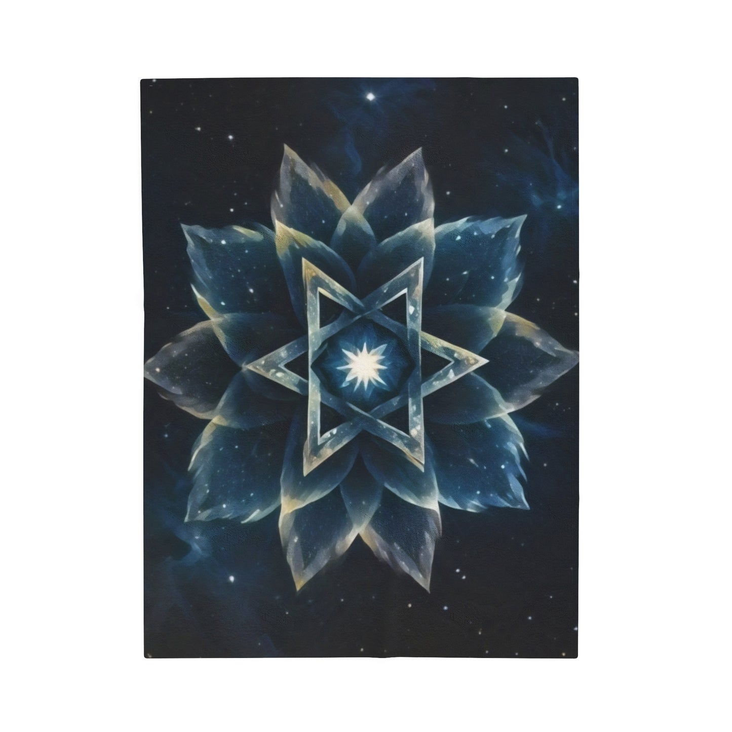 Plush Blanket - "Celestial Bloom" Cosmic Bloom Blue Lotus Galaxy Star of David Art Print