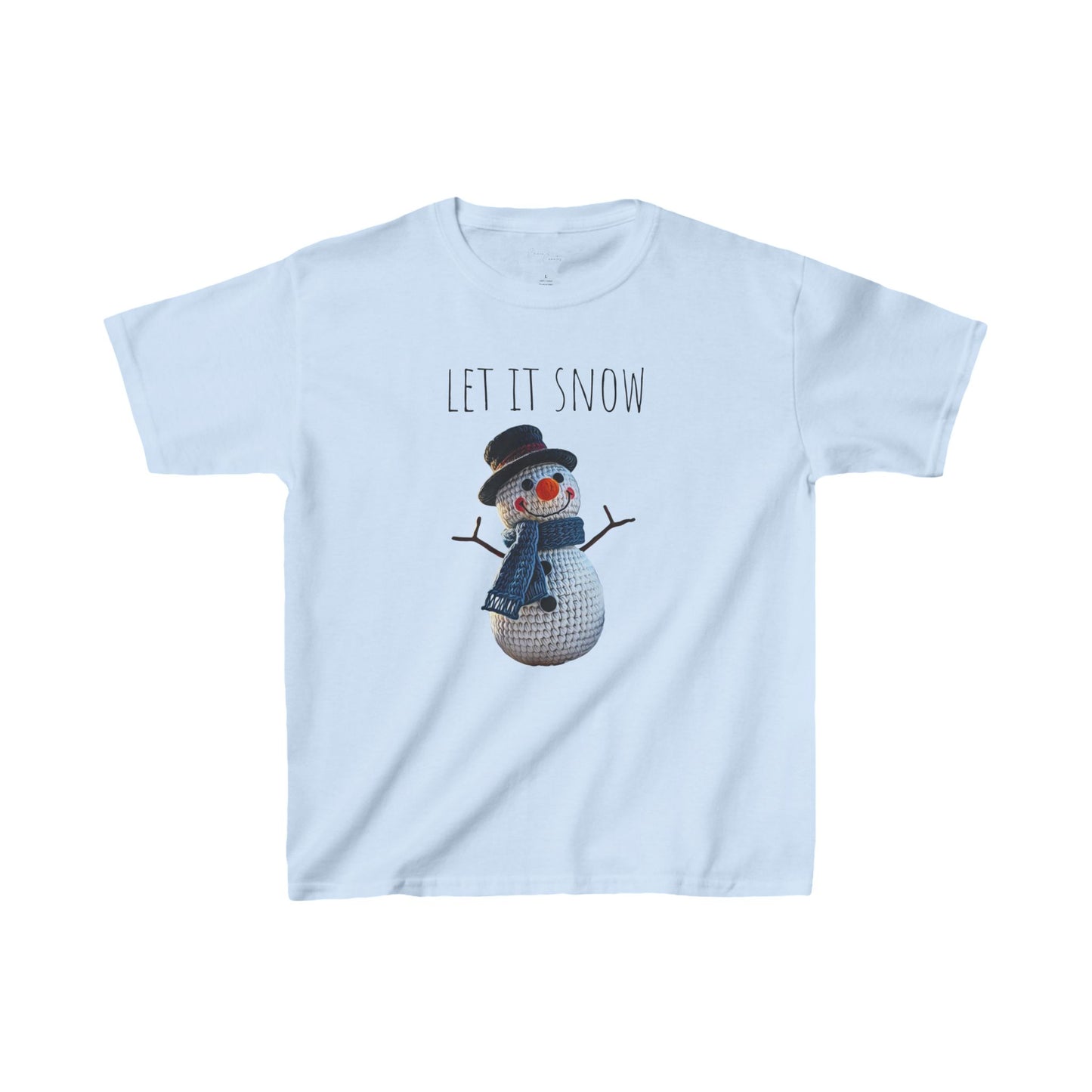 Kids Tee - Cute Crochet Snowman Let It Snow Art Print