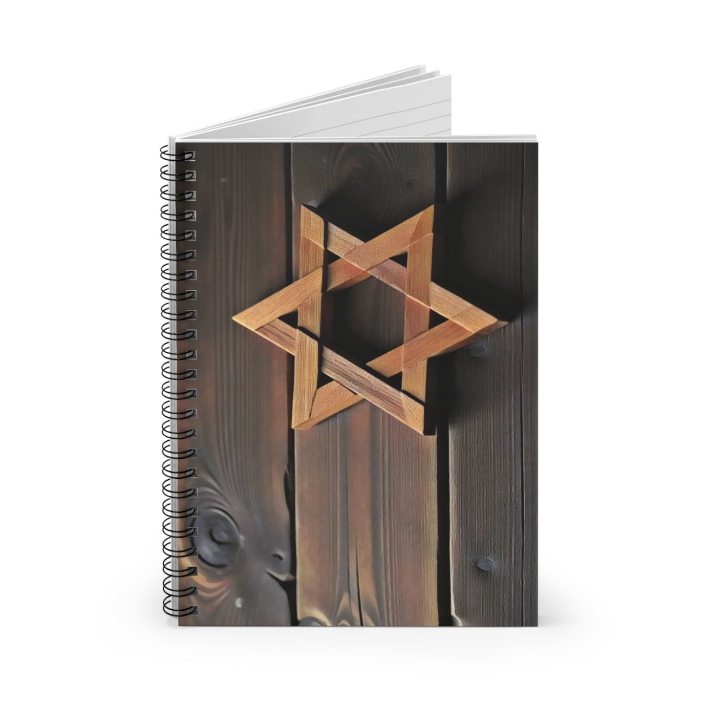 Spiral Notebook - Wood Star of David on Wooden Planks Ruled Line