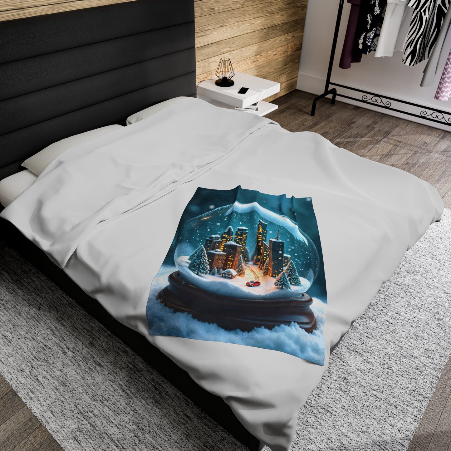 Velveteen Plush Blanket -- Snowy City in a Snowglobe Art Print