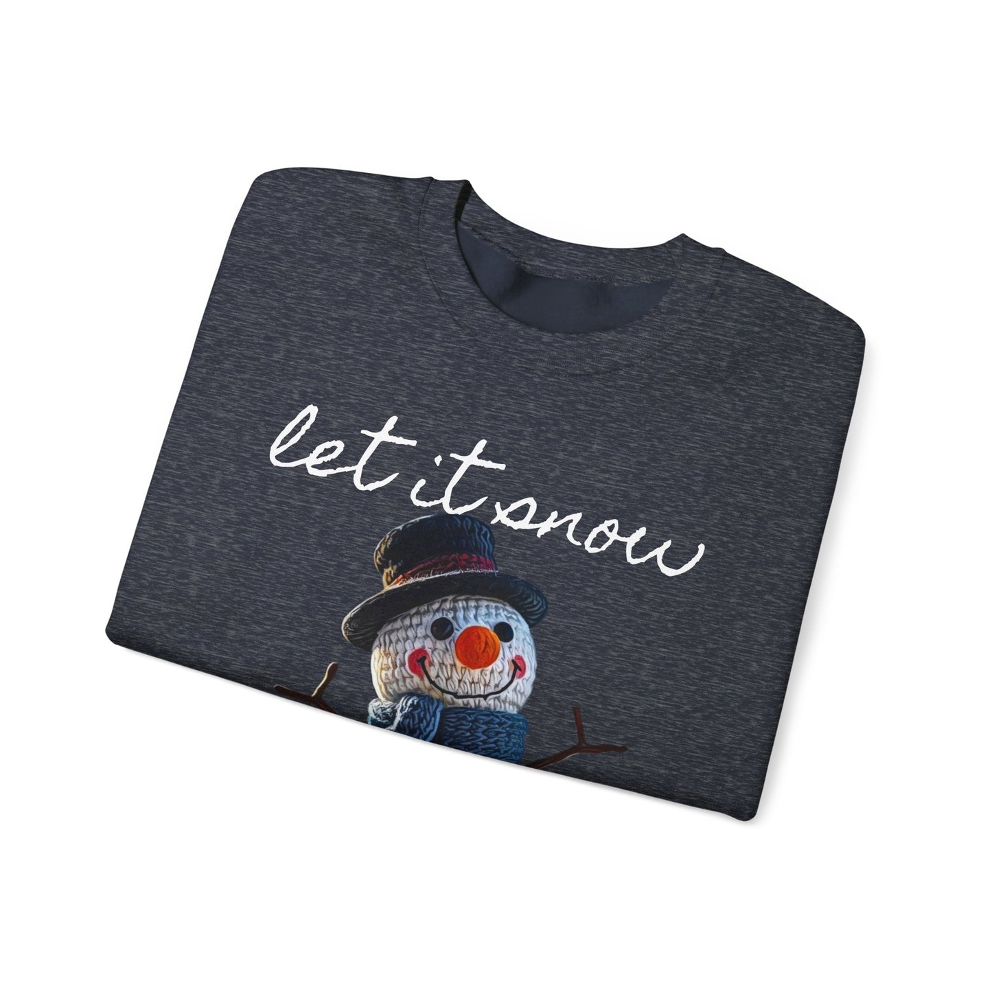 Unisex Heavy Blend™ Crewneck Sweatshirt  -- Cute Crochet Snowman Art Print "let it snow"