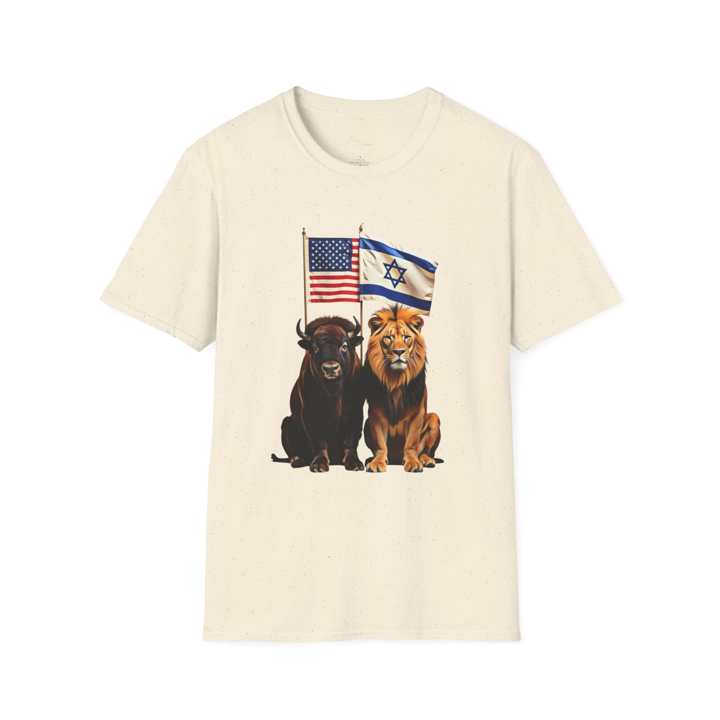 Unisex Softstyle T-Shirt - Unity of Strength, Bison Lion Israel America Flags