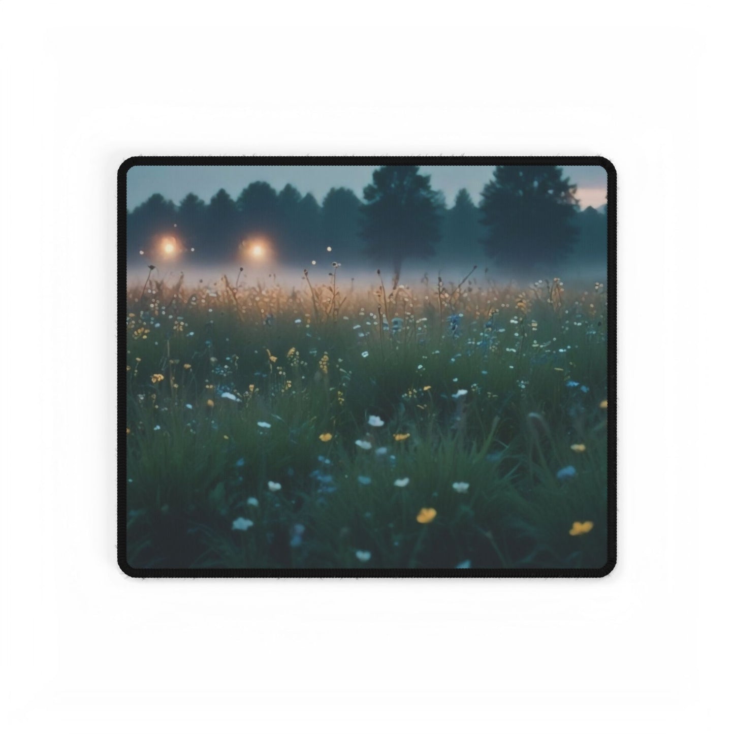 Desk Mat - Echoes in the Mist Floral Meadow Twilight Misty Field Nature Ambiance