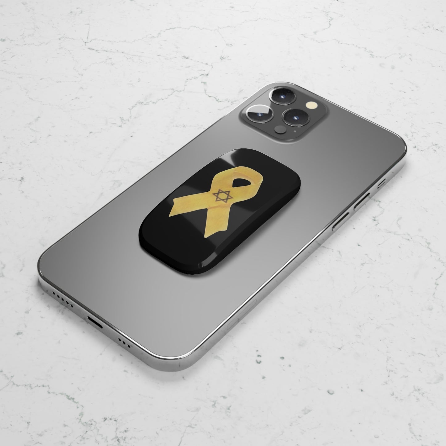 Phone Grip: Yellow Ribbon Hostage Support Design, Black