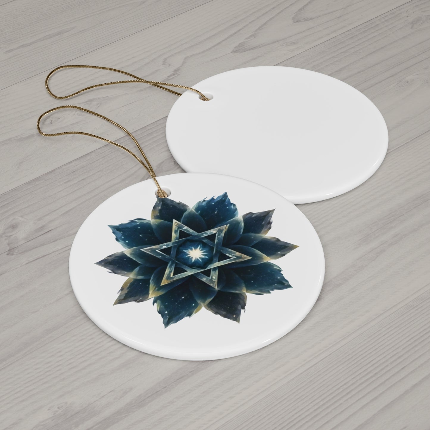 Ceramic Ornament Jewish Star of David Blue Cosmic Lotus Design