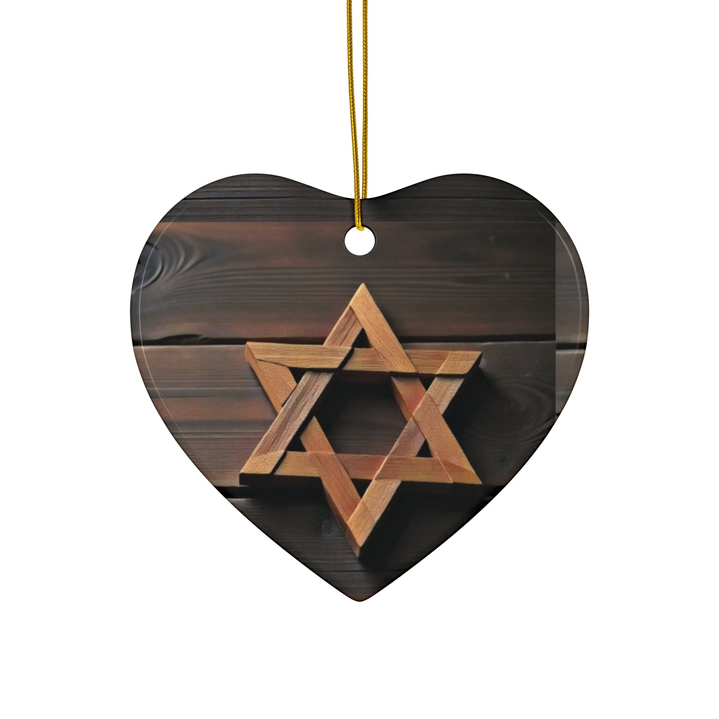 Ceramic Ornament - Jewish Star of David Wooden Magen David, Wood Planks Background