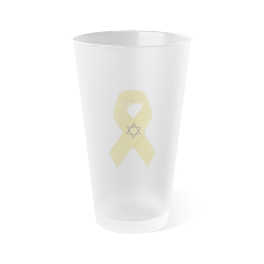 Frosted Pint Glass, 16oz - Yellow Ribbon "Unbroken Hope" by Chaia Malana