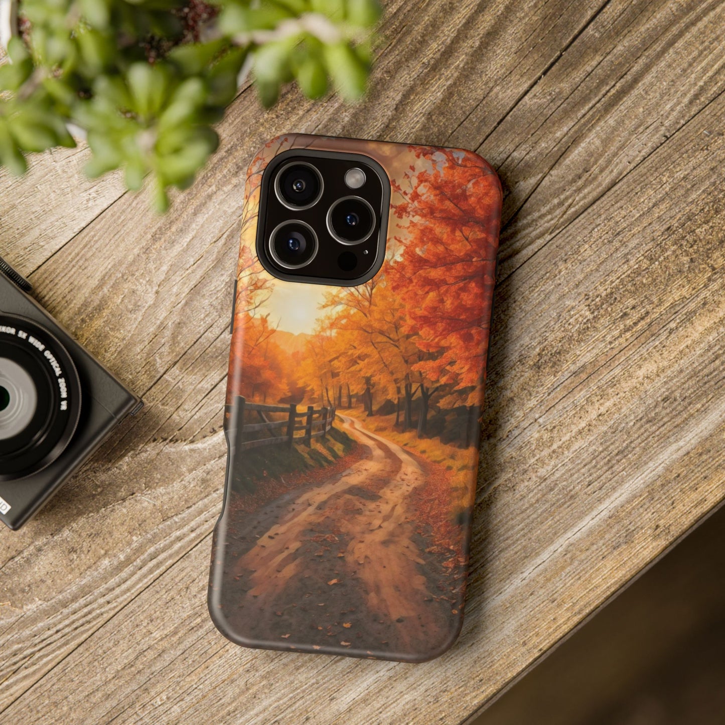 Phone Cases - Autumn Theme Painting of a Dirt Road with Trees and Wood Fence