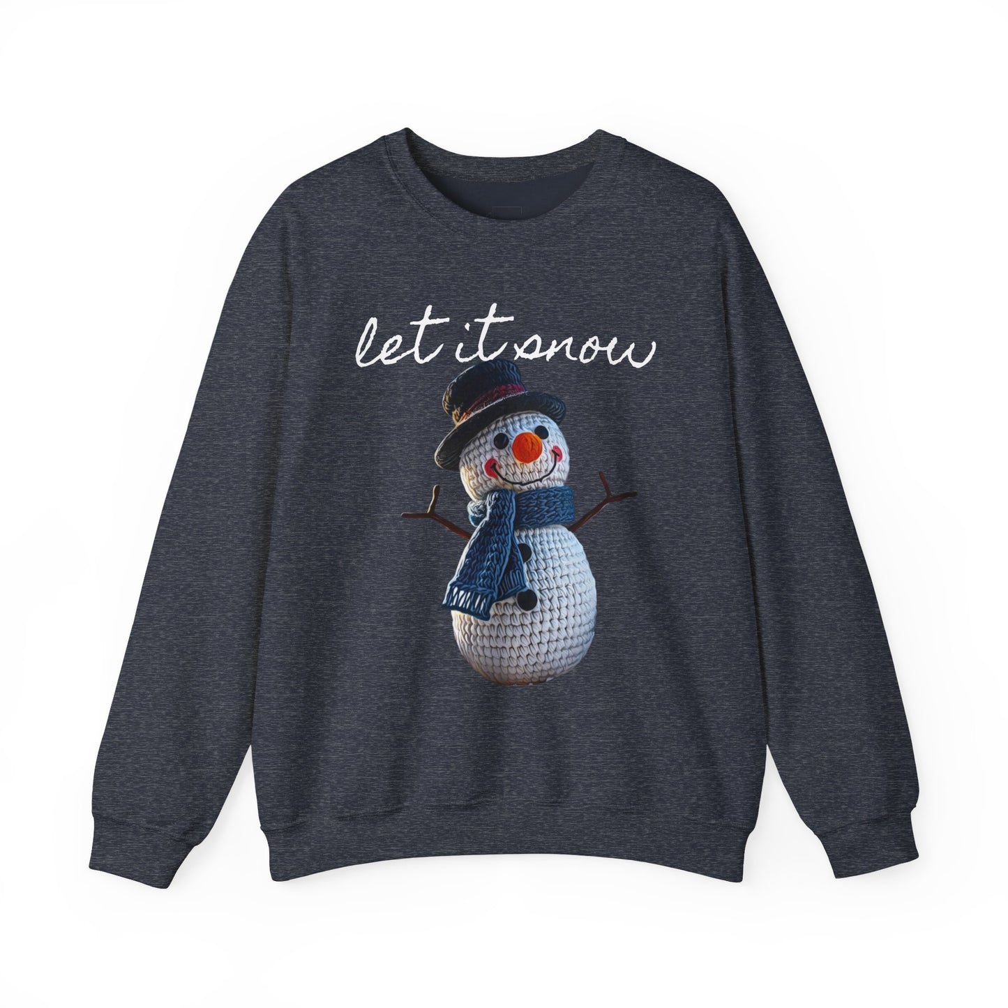 Unisex Heavy Blend™ Crewneck Sweatshirt  -- Cute Crochet Snowman Art Print "let it snow"