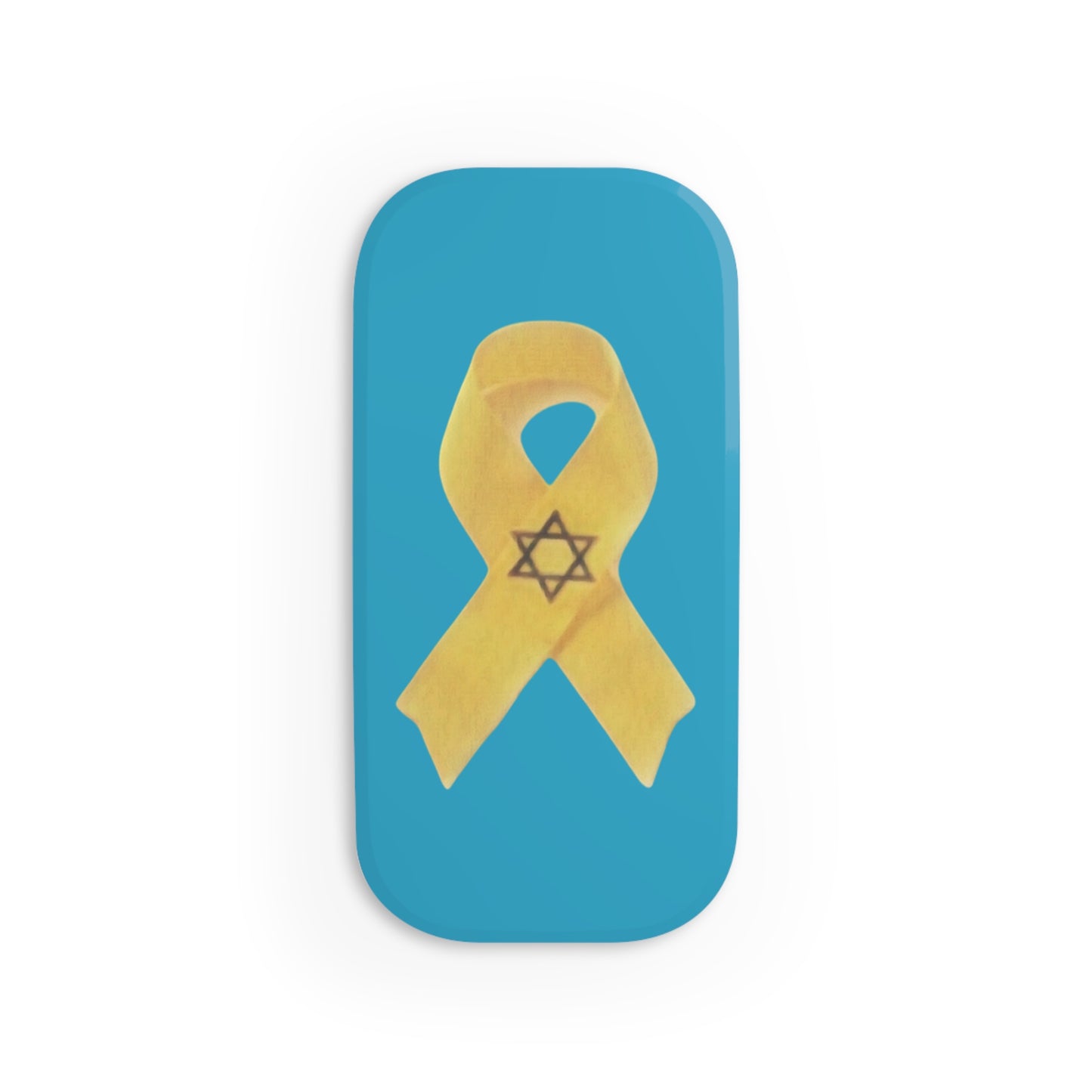 Phone Grip: Yellow Ribbon Hostage Support Design, Turquoise Background, Light Blue