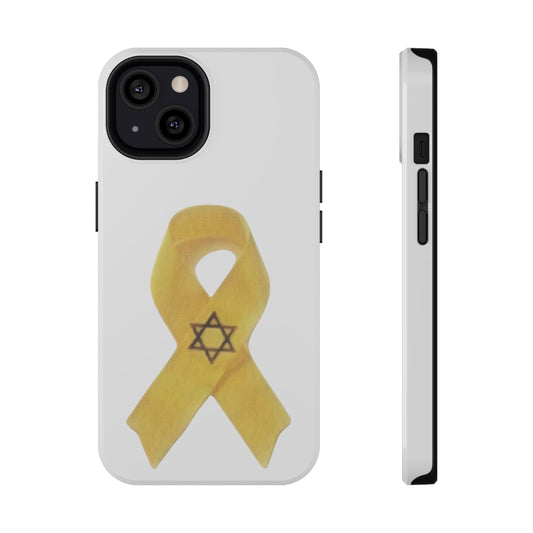 Phone Cases - Colored Pencil Yellow Ribbon Art with Star of David - Gaza Hostages Tribute