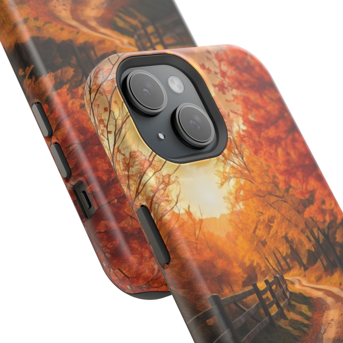 Phone Cases - Autumn Theme Painting of a Dirt Road with Trees and Wood Fence