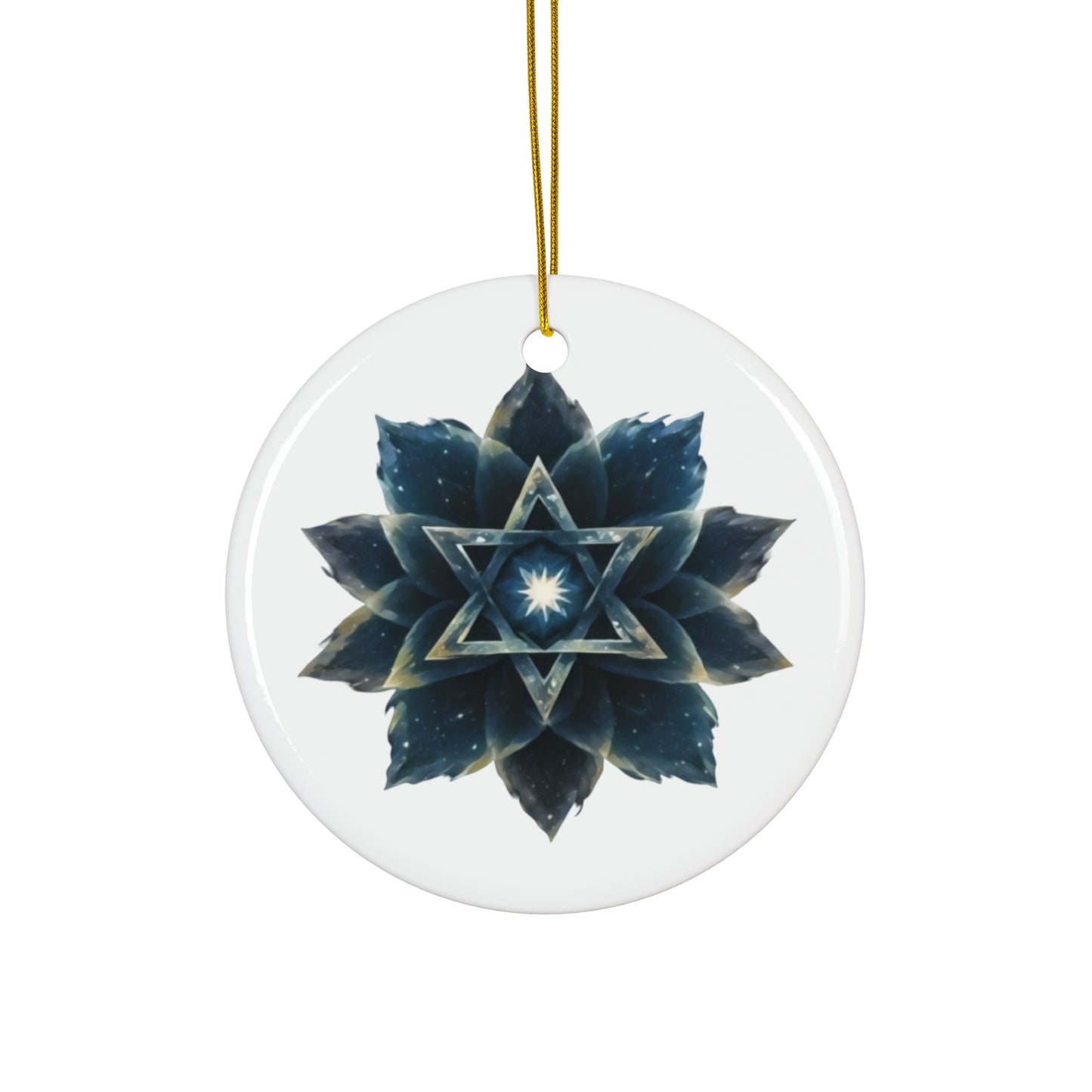 Ceramic Ornament Jewish Star of David Blue Cosmic Lotus Design