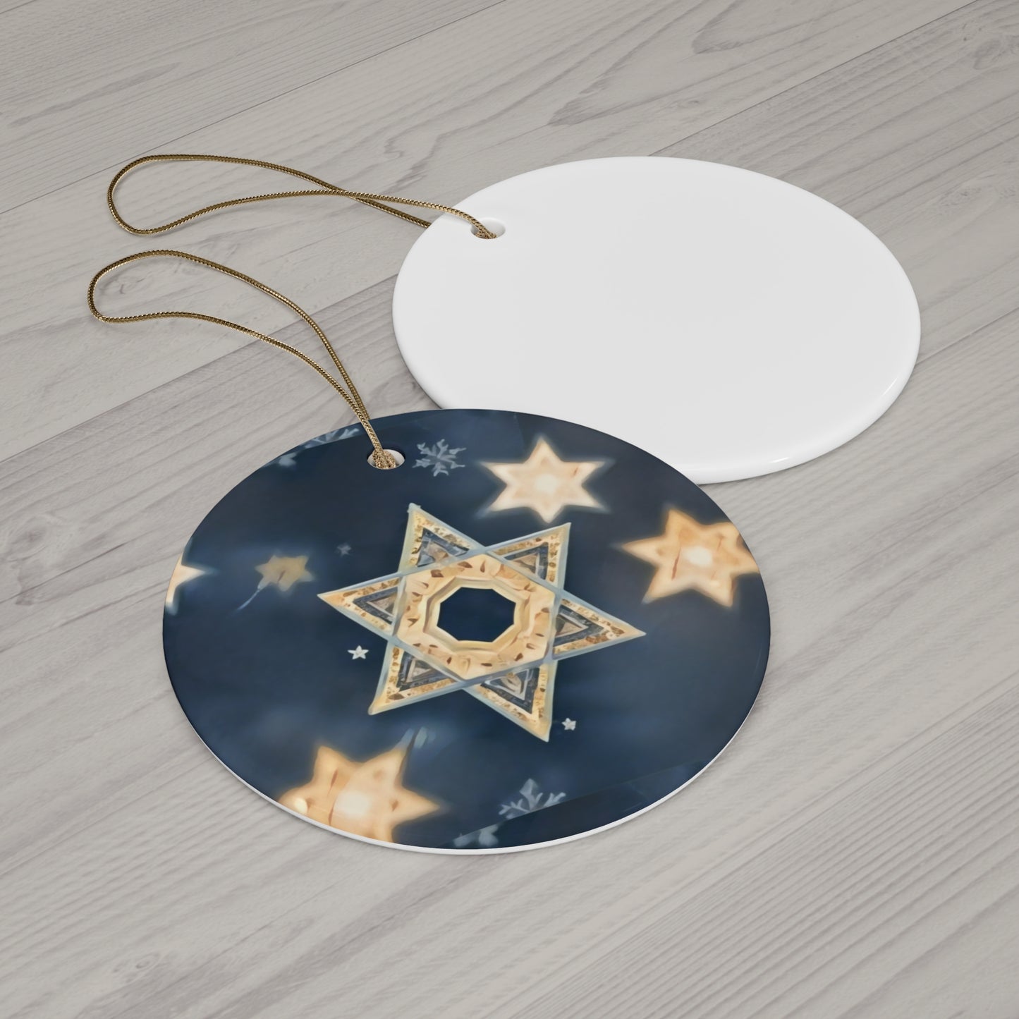 Ceramic Ornament - Jewish Star of David Winter &quot;Celestial Glow&quot;