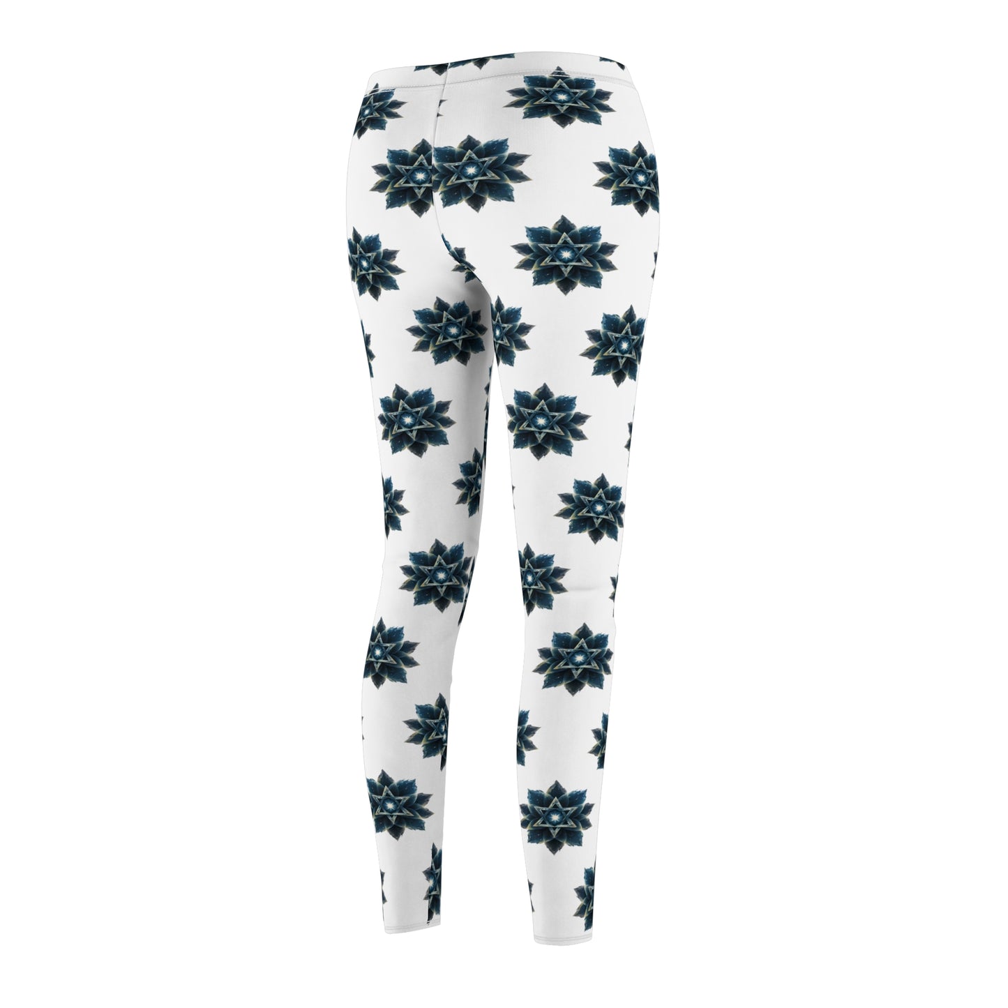 Women's Cut & Sew Casual Leggings (AOP) - "Cosmic Bloom" Star of David Full Art Print, White Background