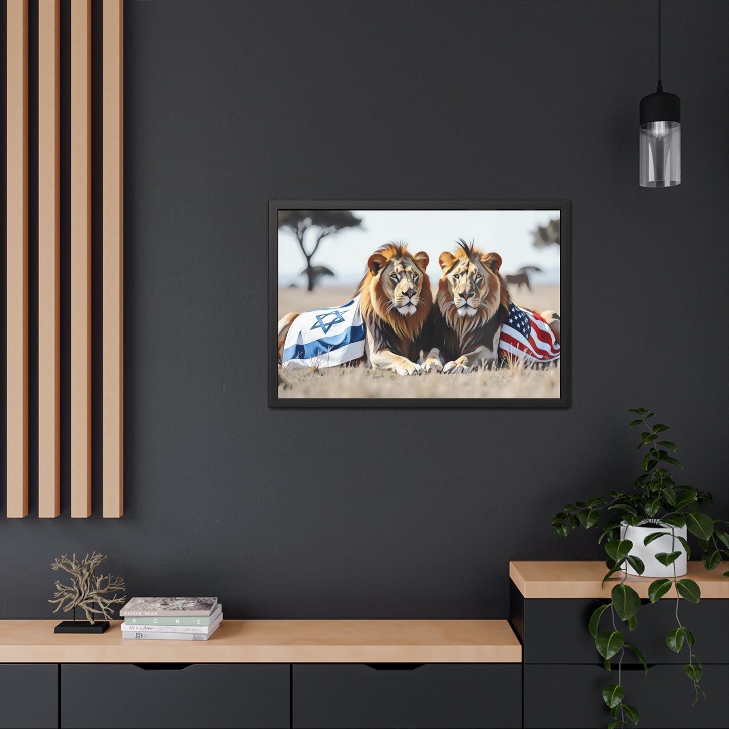 Artistic Framed Posters - America Israel Lions "Guardians of Unity: Lions of America and Israel" Chaia Malana