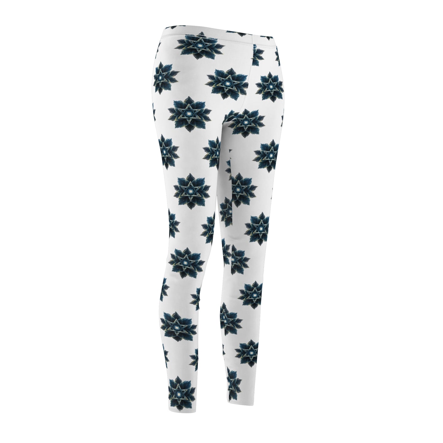 Women's Cut & Sew Casual Leggings (AOP) - "Cosmic Bloom" Star of David Full Art Print, White Background