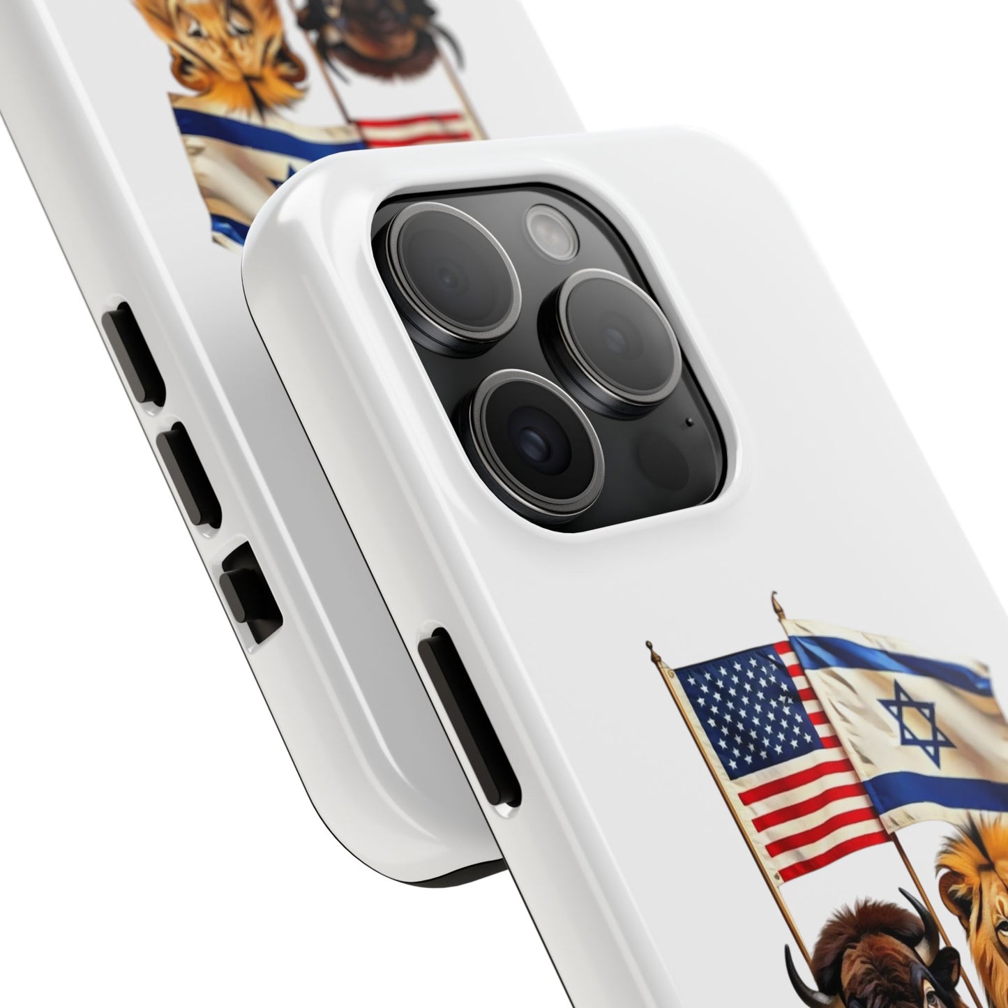 Phone Case - "Unity of Strength" American Bison and Lion with Israeli and American Flags Art by Chaia Malana