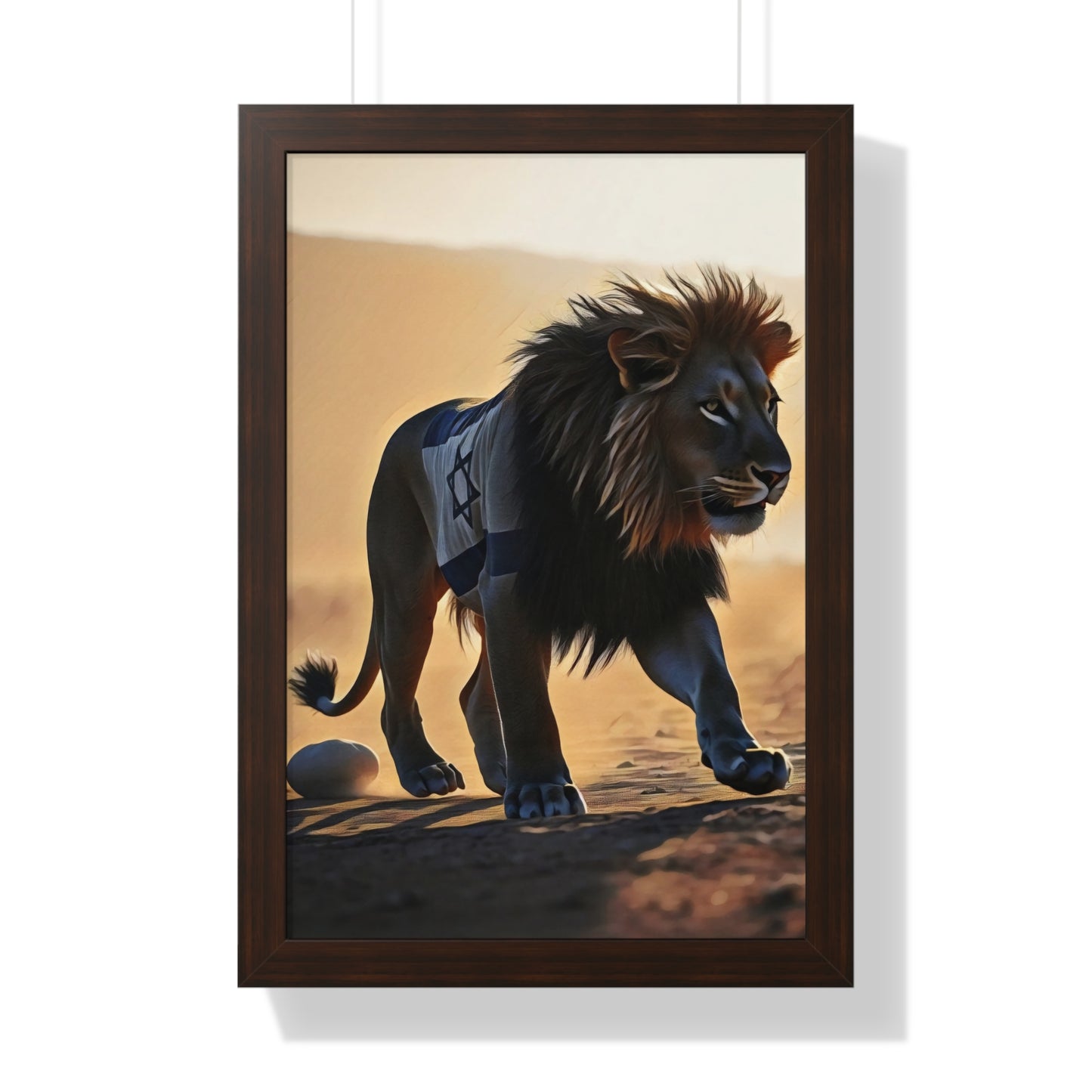 Artistic Framed Poster: Israeli Flag Lion in the Desert, "Lion of Judah: Strength of a Nation" Chaia Malana