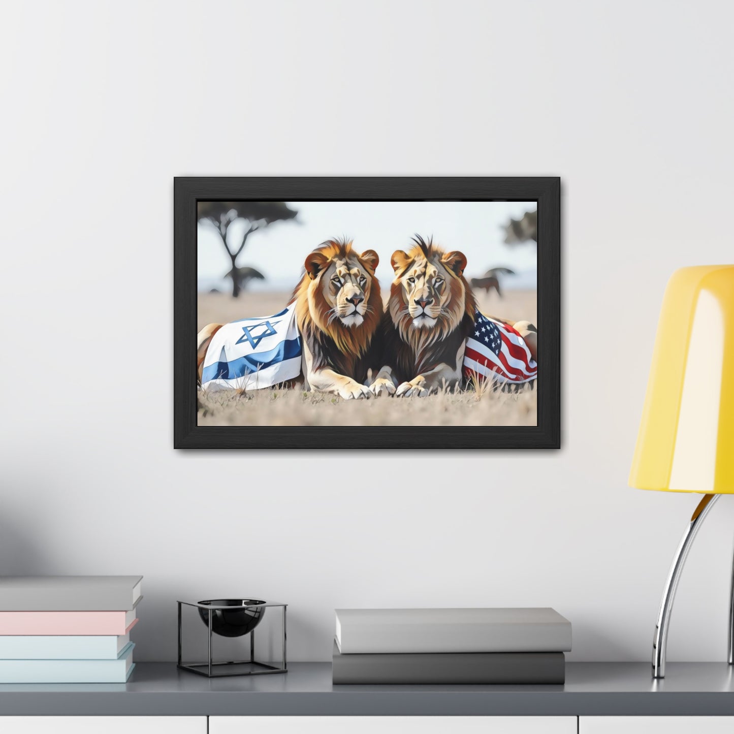 Artistic Framed Posters - America Israel Lions "Guardians of Unity: Lions of America and Israel" Chaia Malana