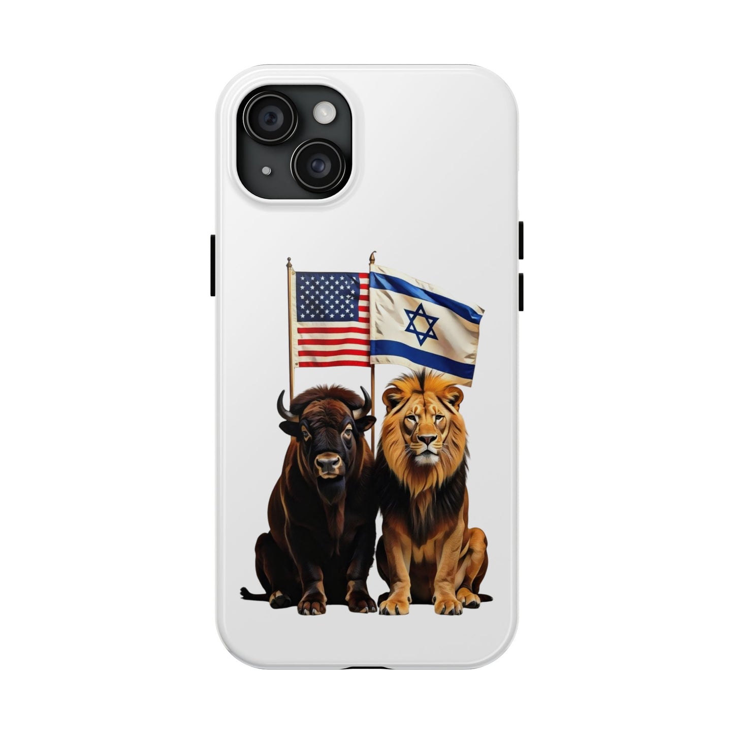 Phone Case - "Unity of Strength" American Bison and Lion with Israeli and American Flags Art by Chaia Malana