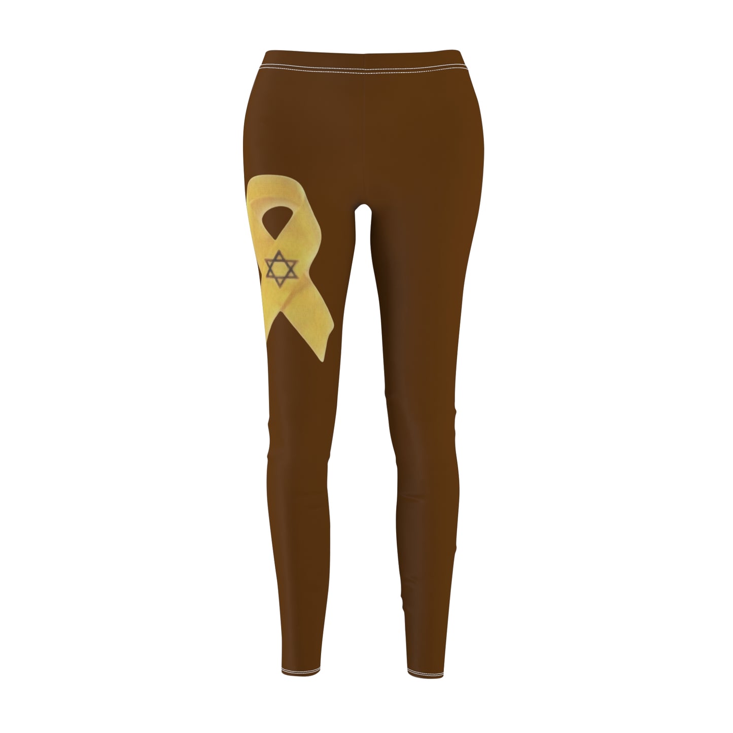 Women's Cut & Sew Casual Leggings, Brown - Yellow Ribbon 'Bring Them Home Now' Art, by Chaia Malana