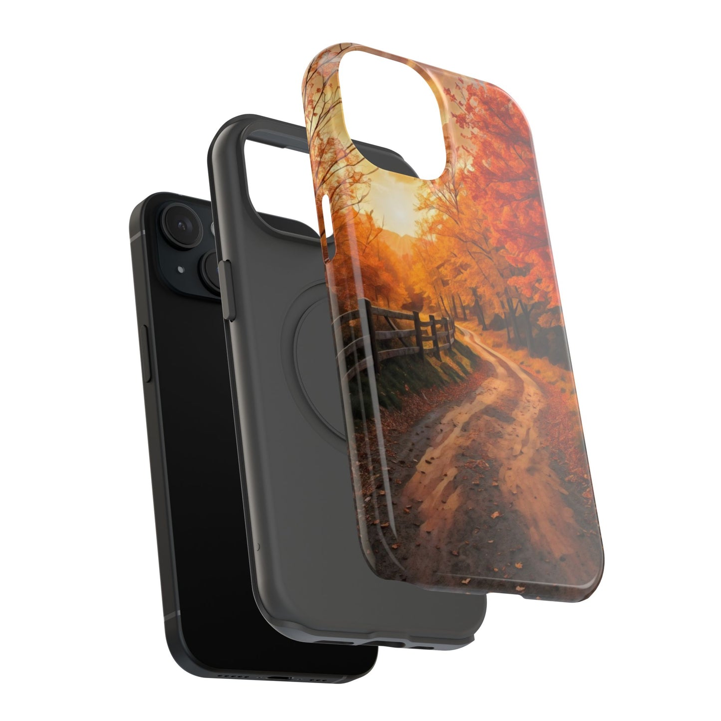 Phone Cases - Autumn Theme Painting of a Dirt Road with Trees and Wood Fence