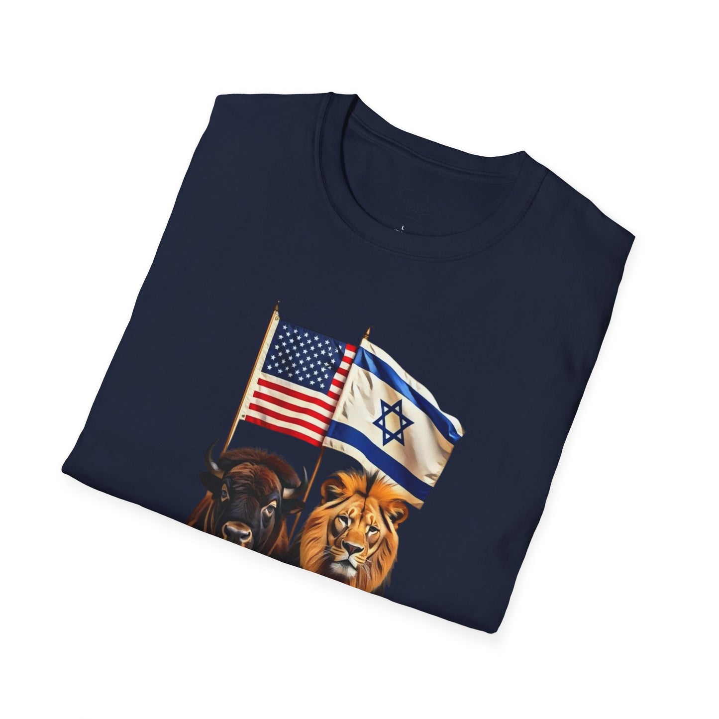 Unisex Softstyle T-Shirt - Unity of Strength, Bison Lion Israel America Flags