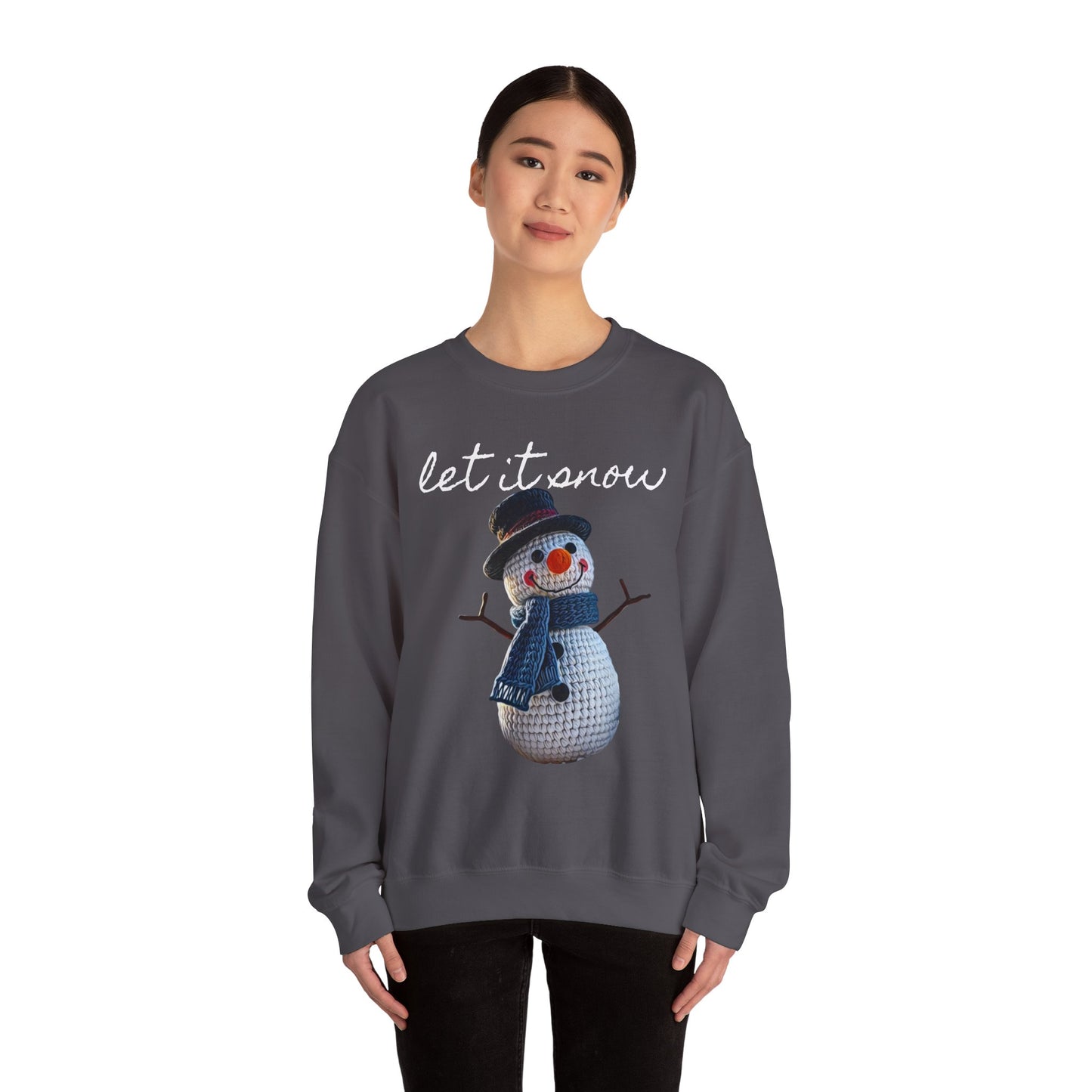 Unisex Heavy Blend™ Crewneck Sweatshirt  -- Cute Crochet Snowman Art Print "let it snow"