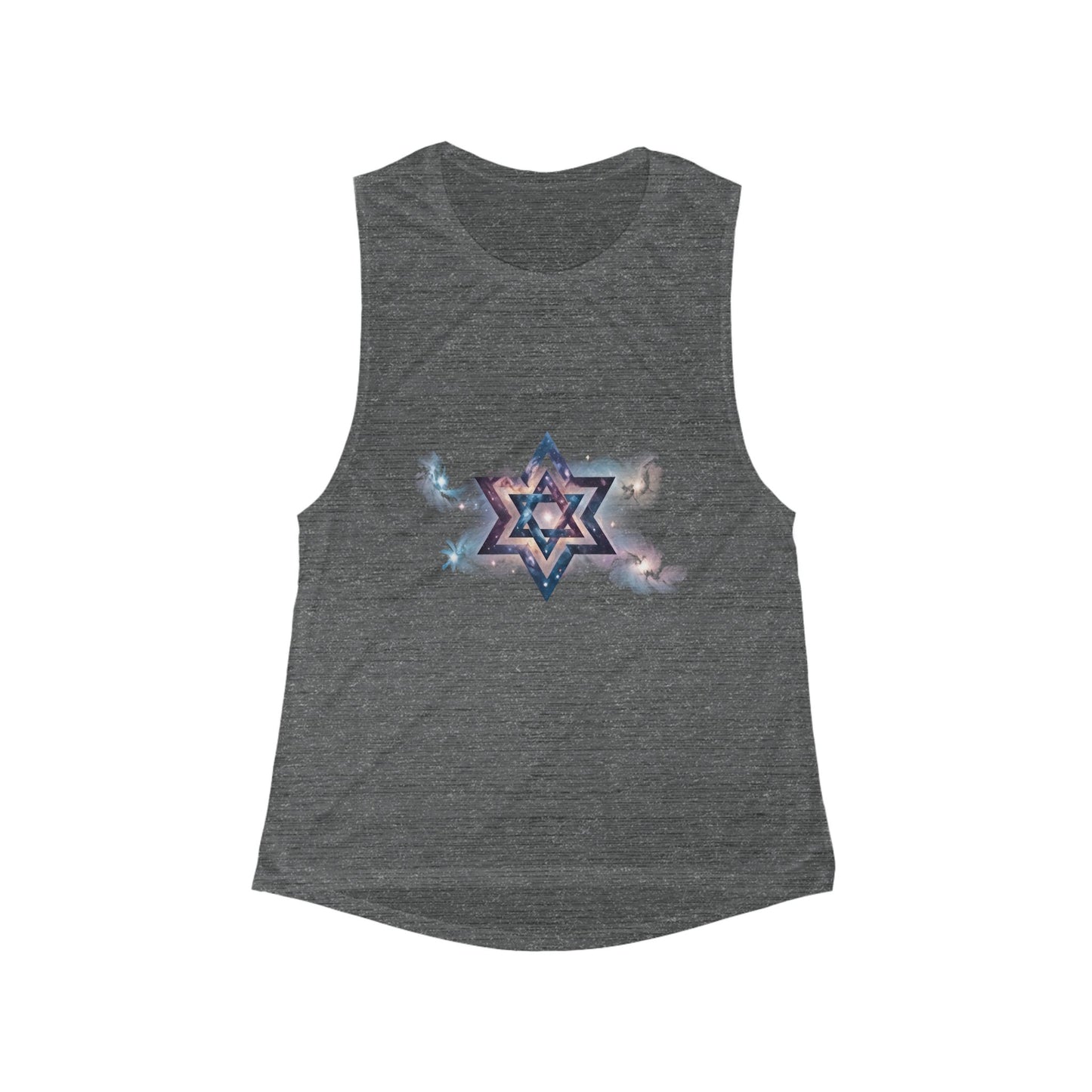 Women's Flowy Scoop Muscle Tank - Star of David "Cosmic Star of Unity" Art Print