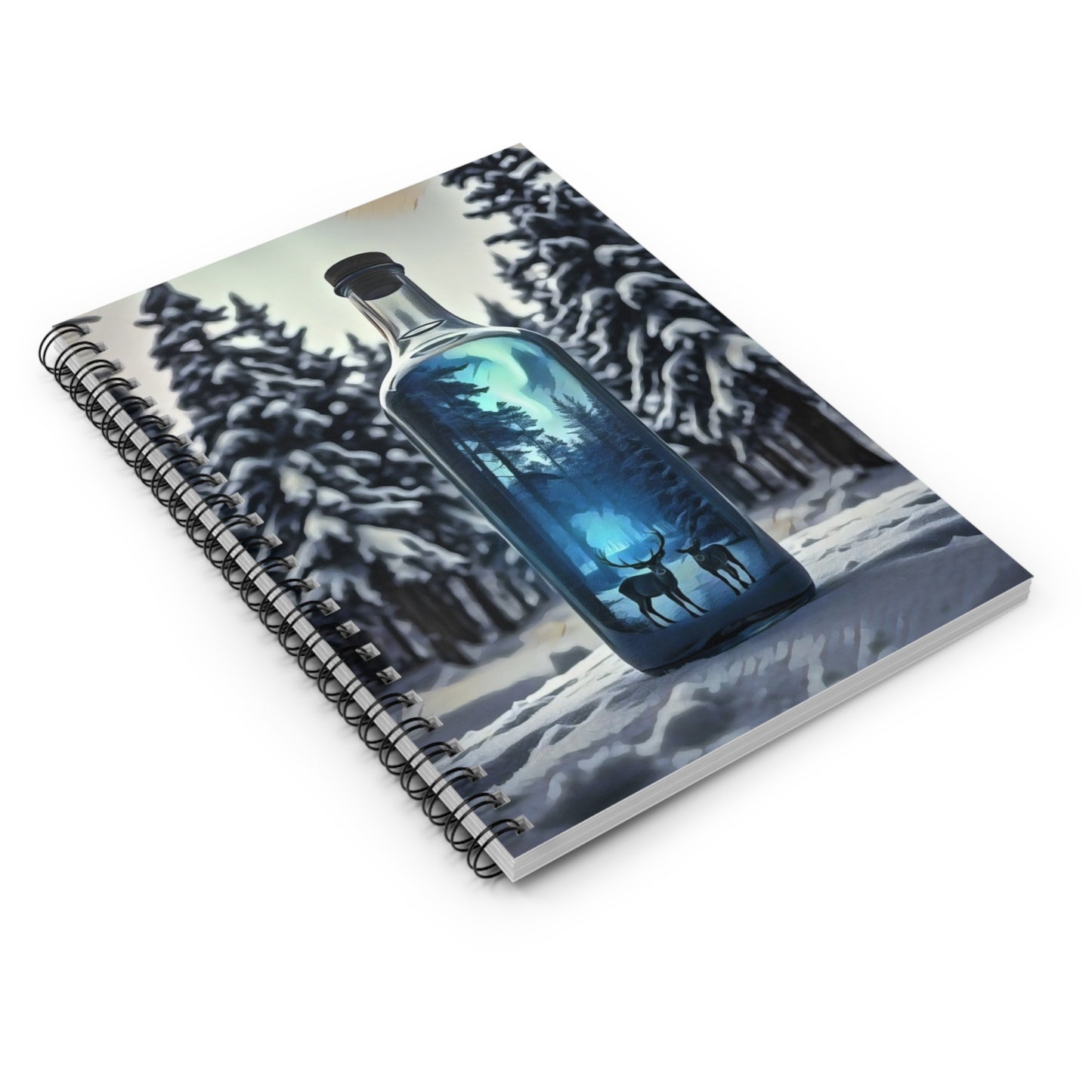 Spiral Notebook - Blue Winter Forest Scene in a Bottle Art Print, Ruled Line