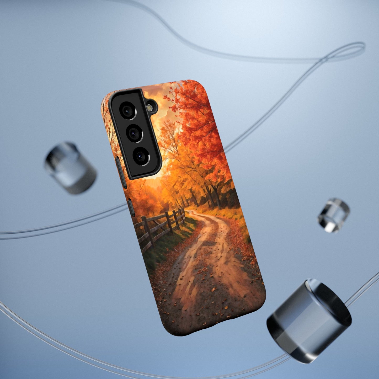 Phone Cases - Autumn Theme Painting of a Dirt Road with Trees and Wood Fence