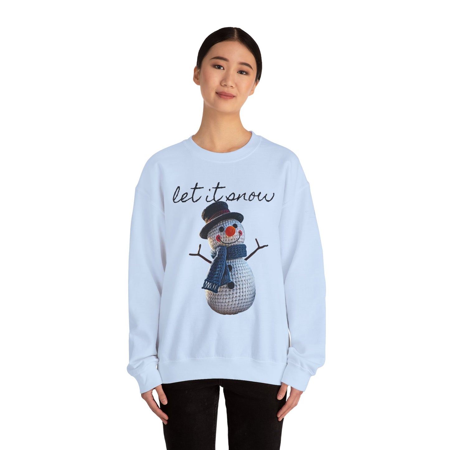 Unisex Heavy Blend™ Crewneck Sweatshirt  -- Cute Crochet Snowman Art Print "let it snow"