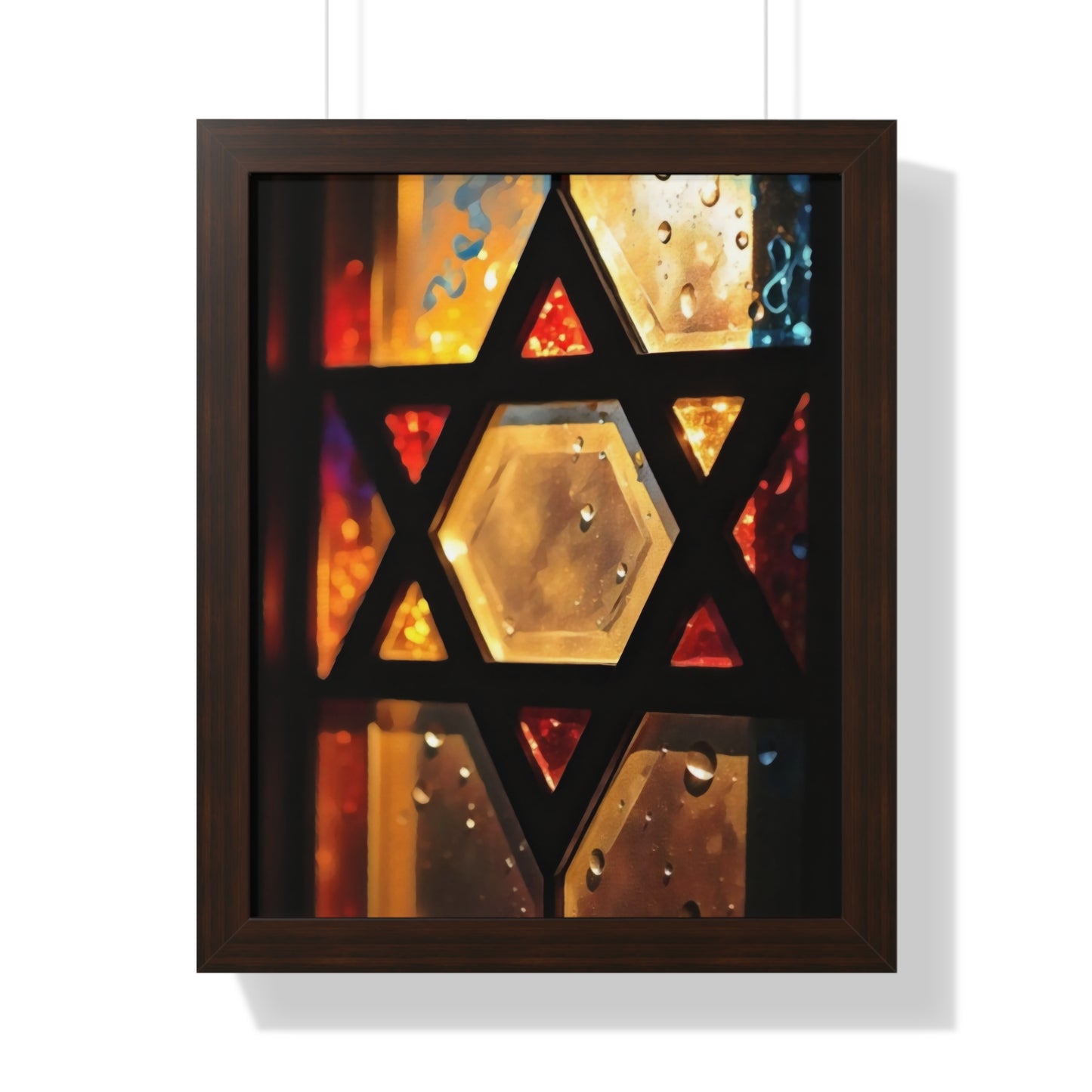 Artistic Framed Poster - Stained Glass Style Judaica Star of David Art Print "Eternal Light Star of Remembrance" Chaia Malana