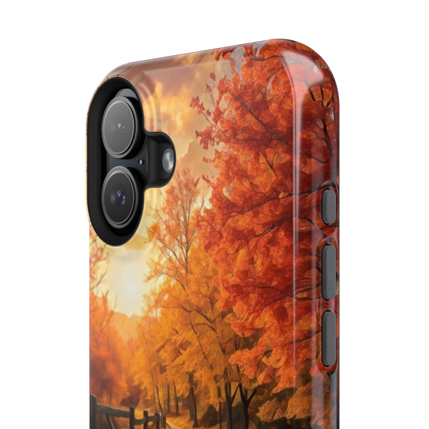 Phone Cases - Autumn Theme Painting of a Dirt Road with Trees and Wood Fence