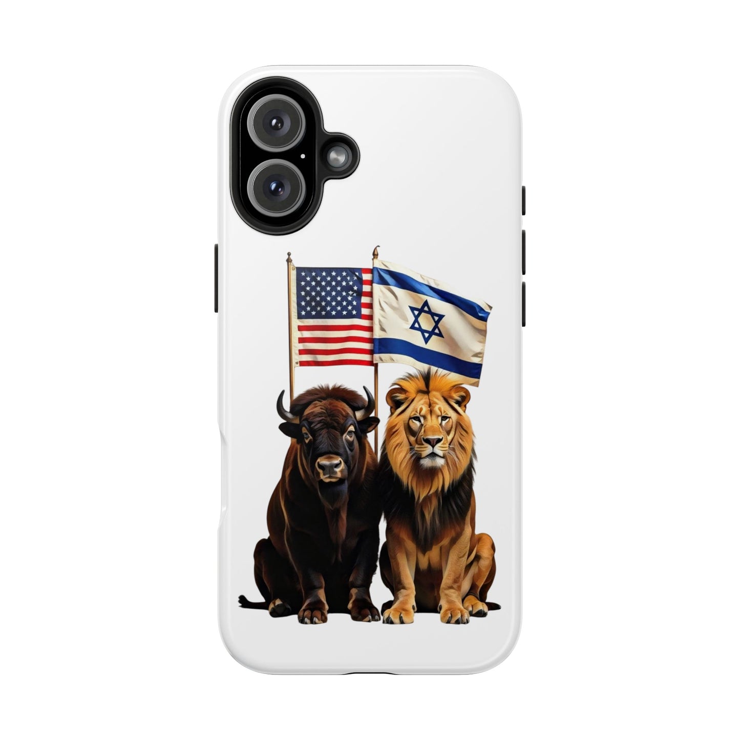 Phone Case - "Unity of Strength" American Bison and Lion with Israeli and American Flags Art by Chaia Malana