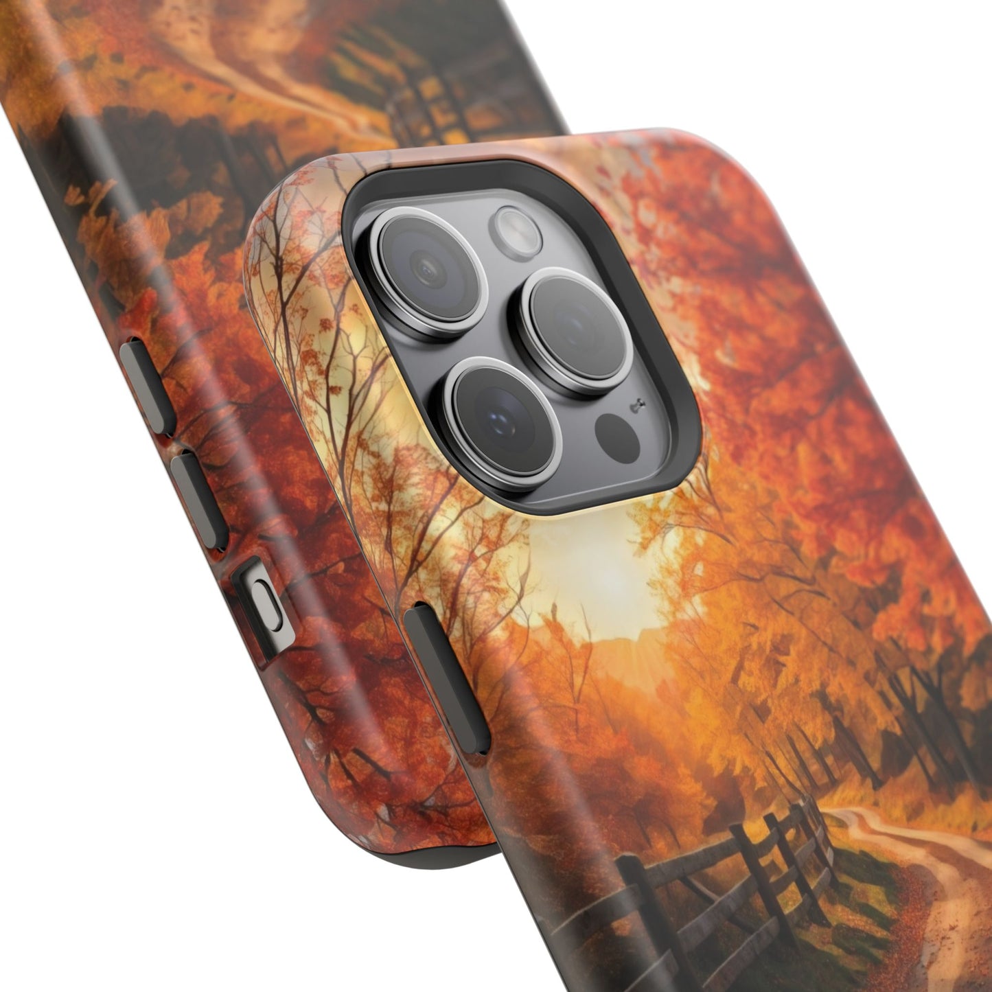 Phone Cases - Autumn Theme Painting of a Dirt Road with Trees and Wood Fence