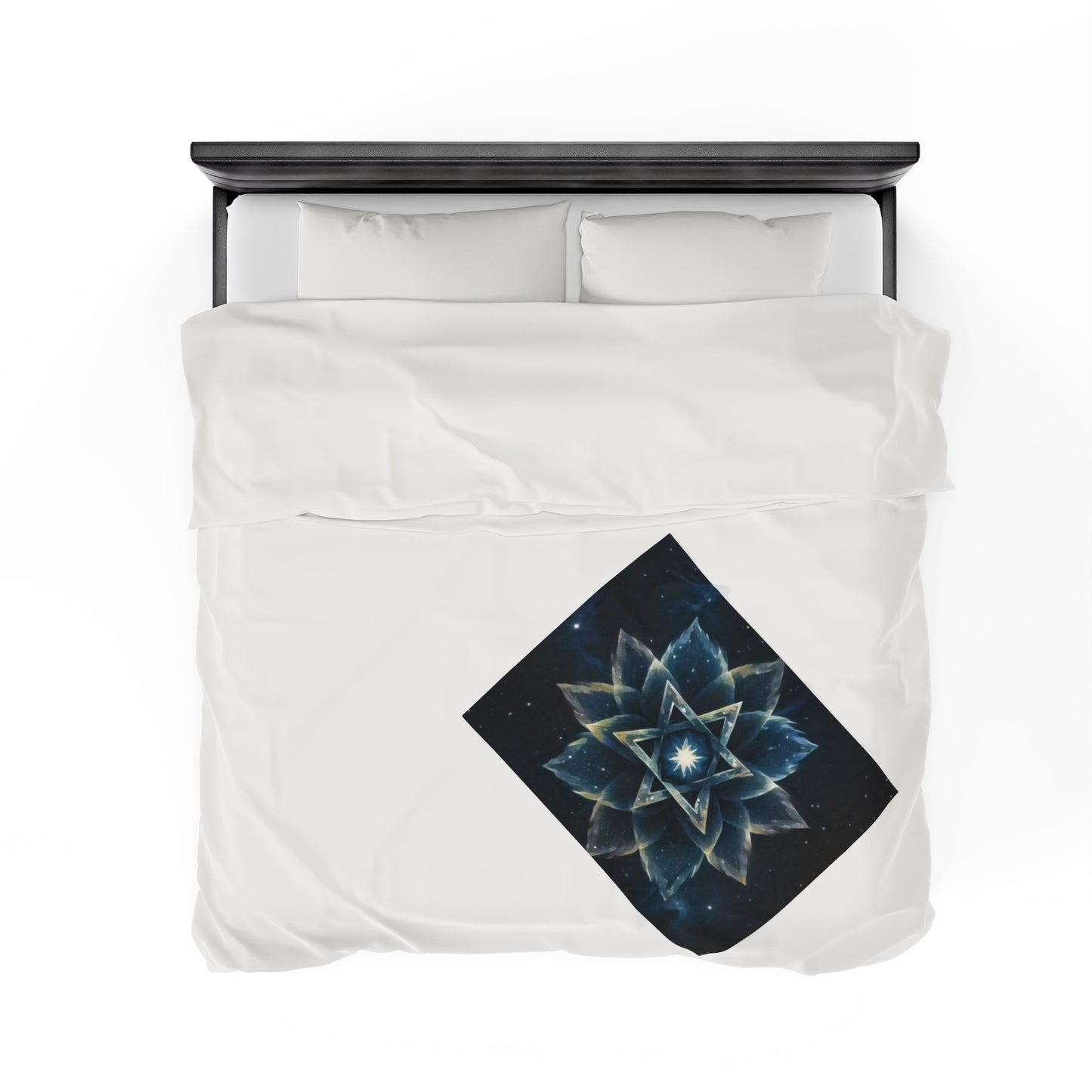 Plush Blanket - "Celestial Bloom" Cosmic Bloom Blue Lotus Galaxy Star of David Art Print