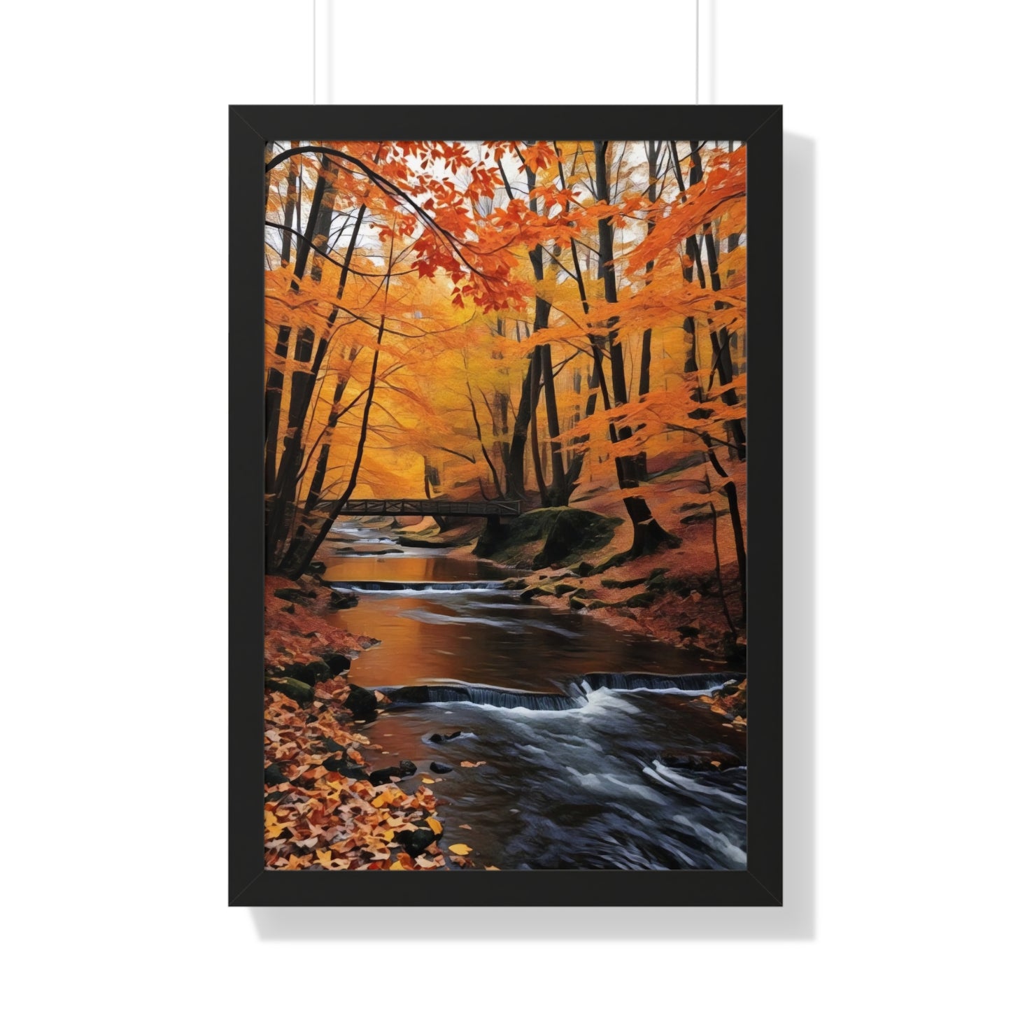 Artistic Framed Poster - Autumn Rocky Forest Waterfall, "Whispers of Autumn’s Flow" Chaia Malana