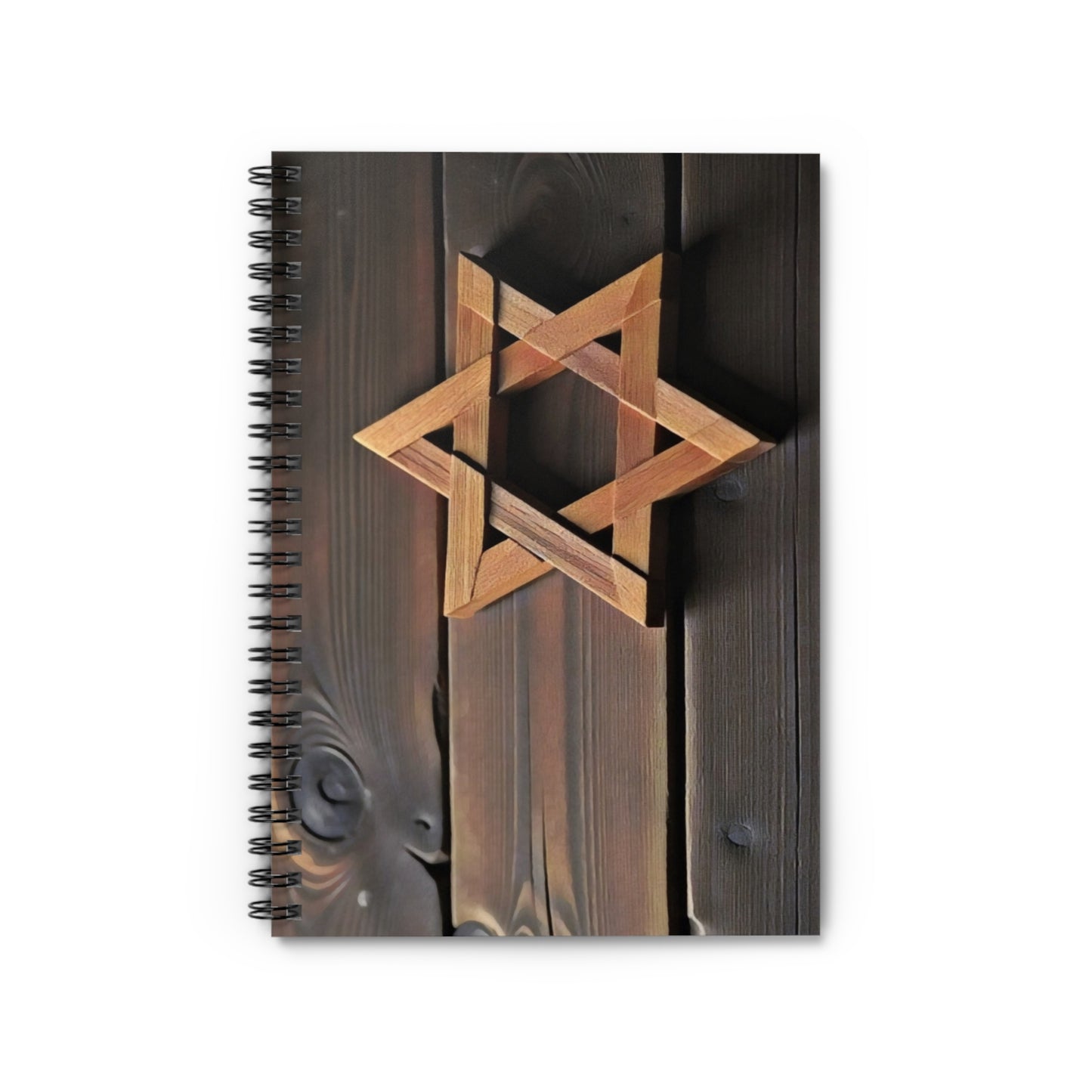 Spiral Notebook - Wood Star of David on Wooden Planks Ruled Line