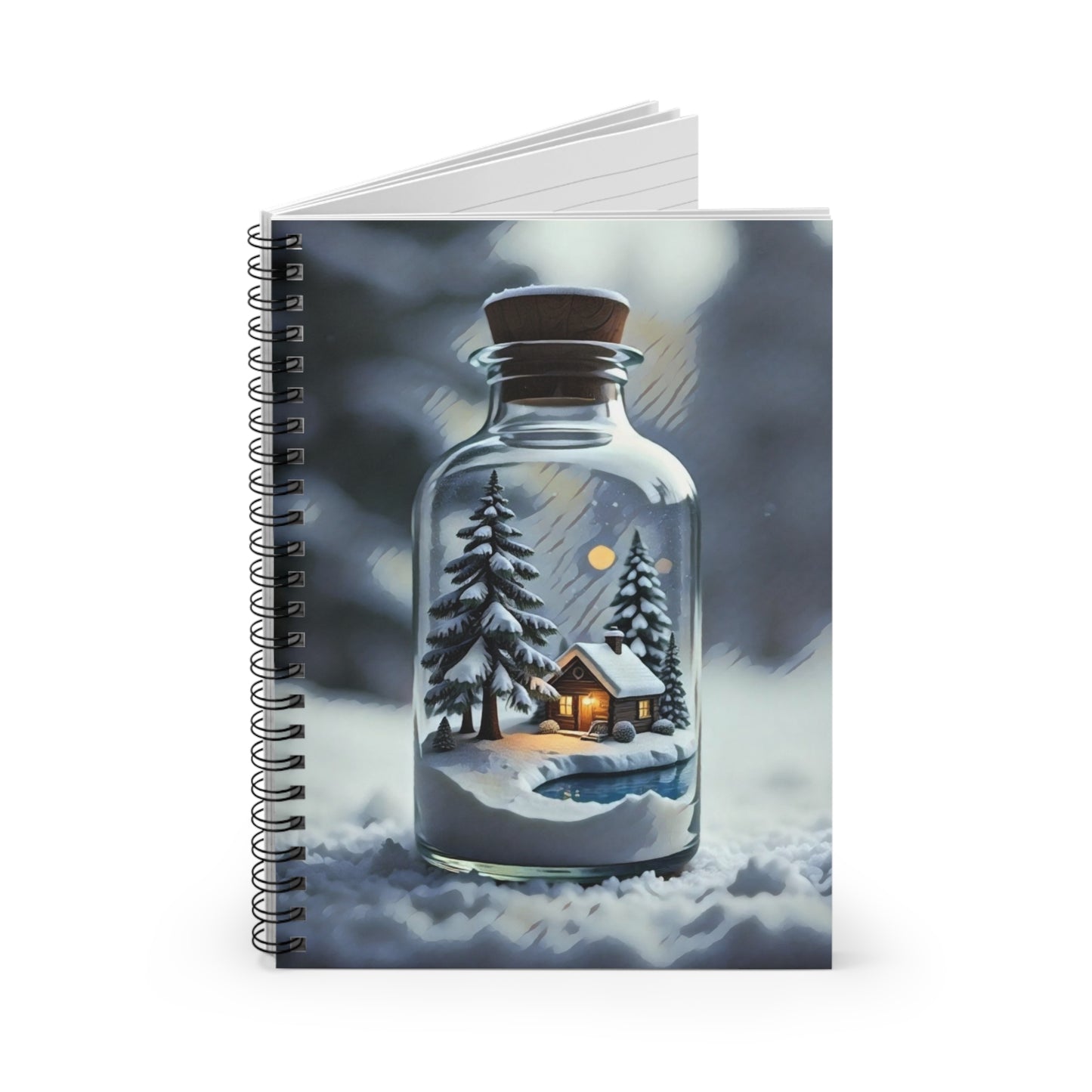 Spiral Notebook - Snowy Landscape in a Bottle Art Print, Ruled Line