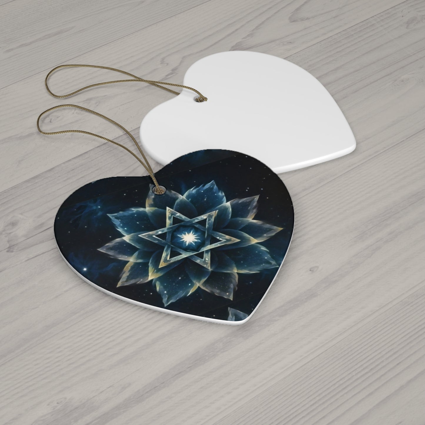 Ceramic Ornament - Jewish Star of David Blue Cosmic Lotus Design, Galactic Background