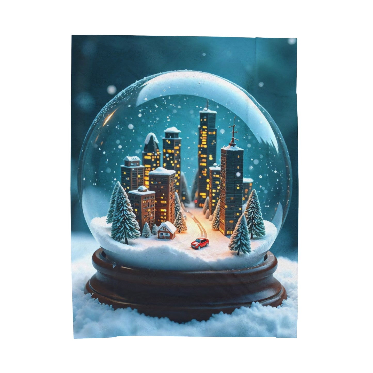 Velveteen Plush Blanket -- Snowy City in a Snowglobe Art Print