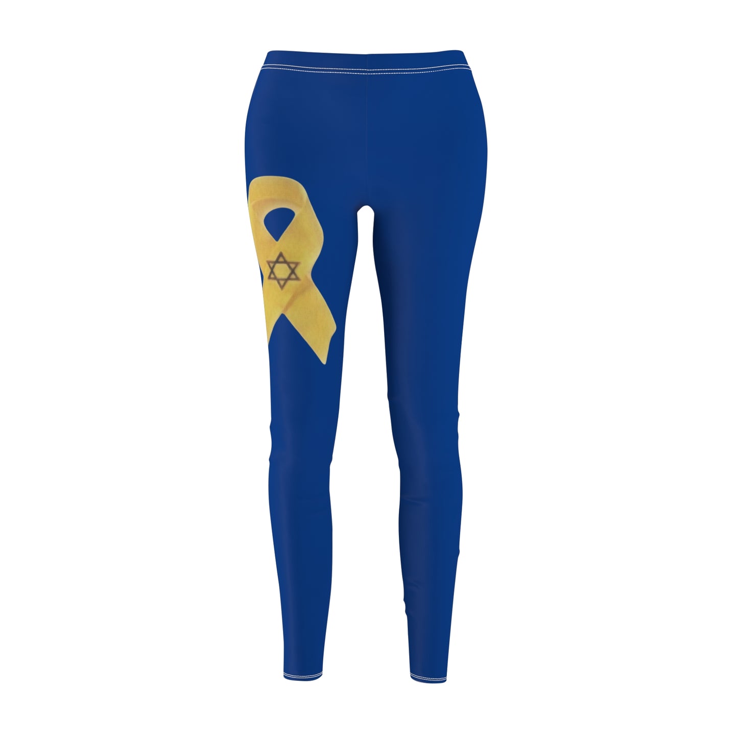 Women's Cut & Sew Casual Leggings, Royal Blue - Yellow Ribbon 'Bring Them Home Now' Art, by Chaia Malana