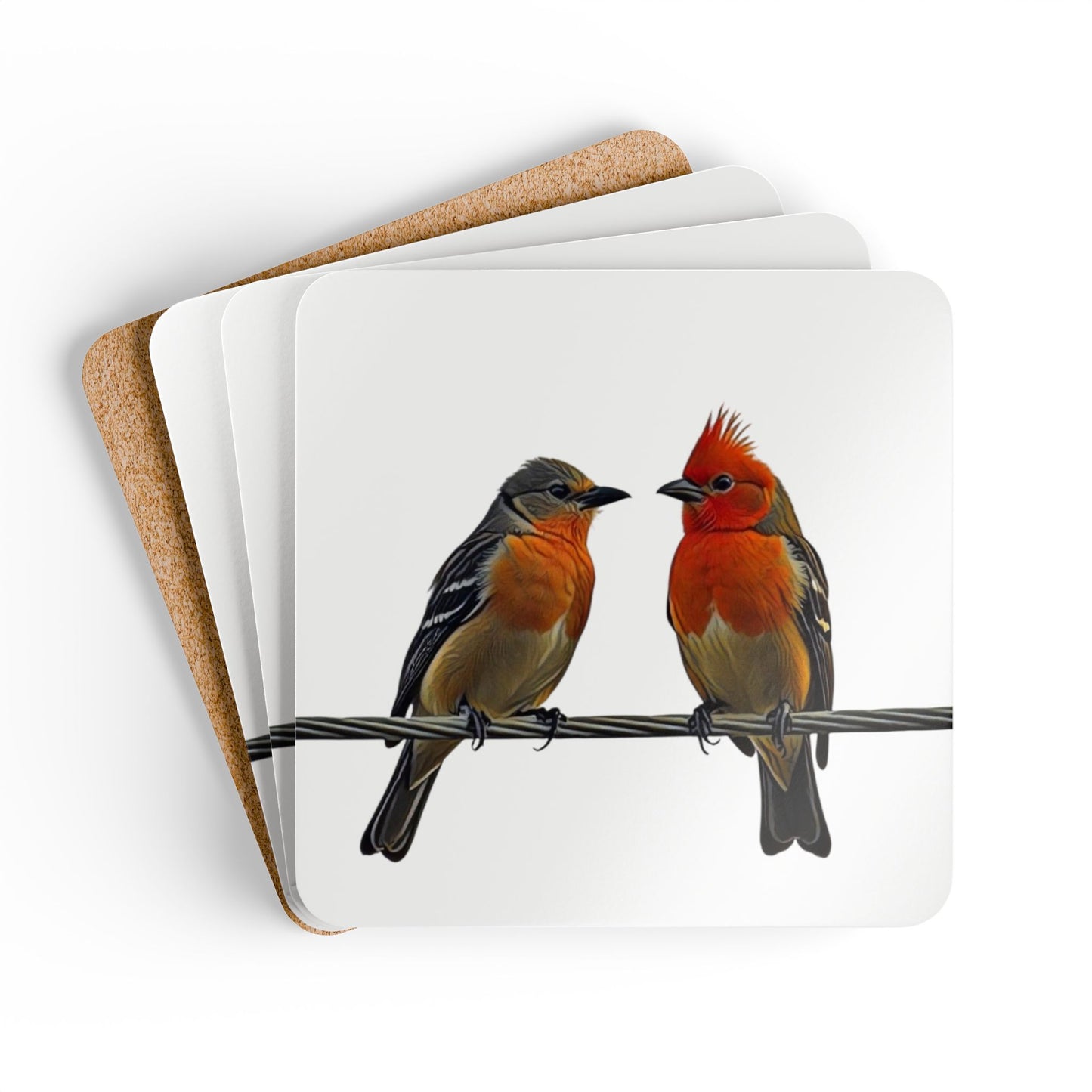 Corkwood Coaster Set - Two Birds on a Wire Art Print, White Background