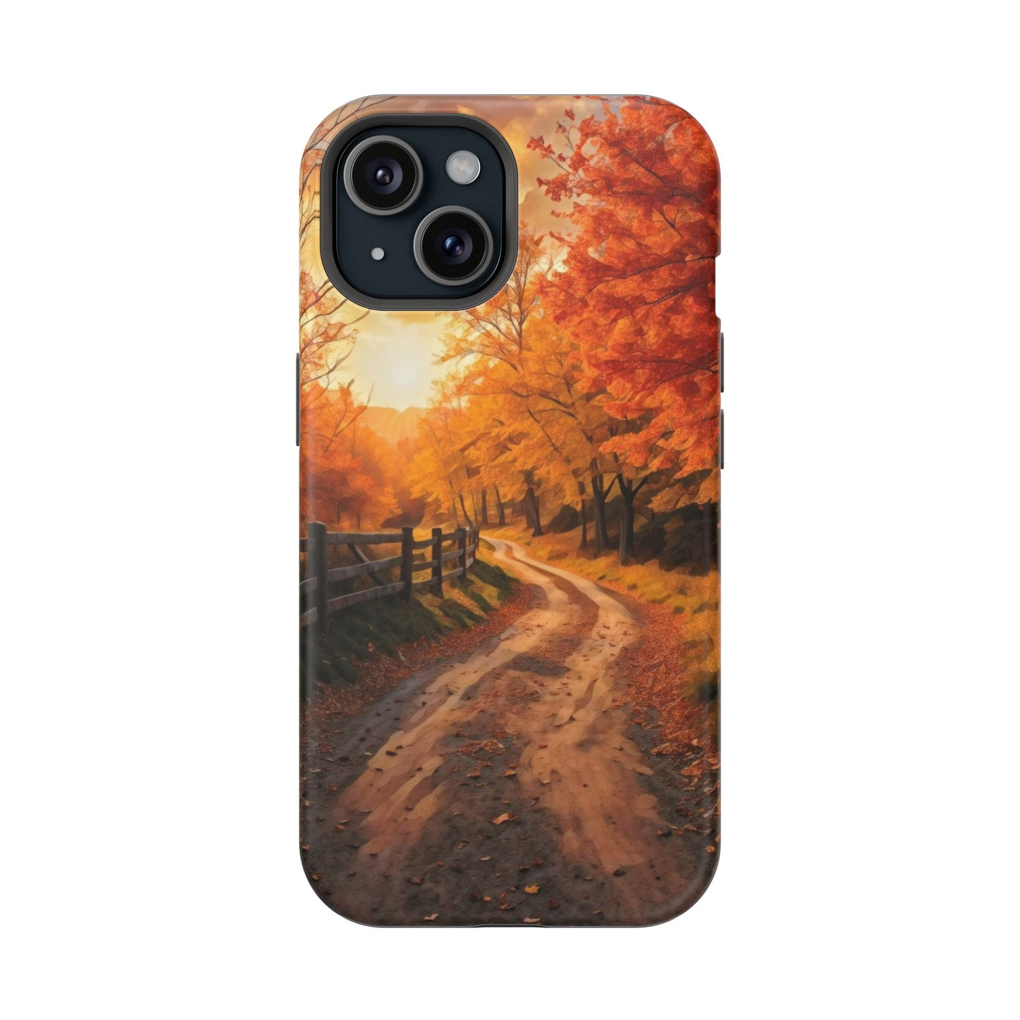 Phone Cases - Autumn Theme Painting of a Dirt Road with Trees and Wood Fence