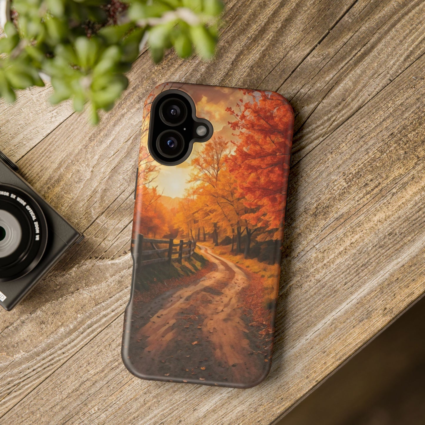 Phone Cases - Autumn Theme Painting of a Dirt Road with Trees and Wood Fence